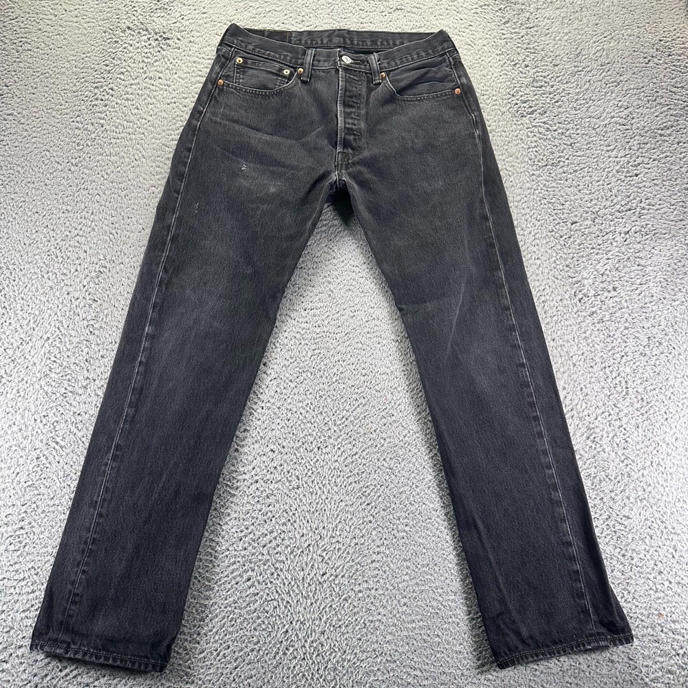 Levi's 501 Jeans Mens 30x30 Black Cotton Denim Straight Faded Dark Wash Workwear